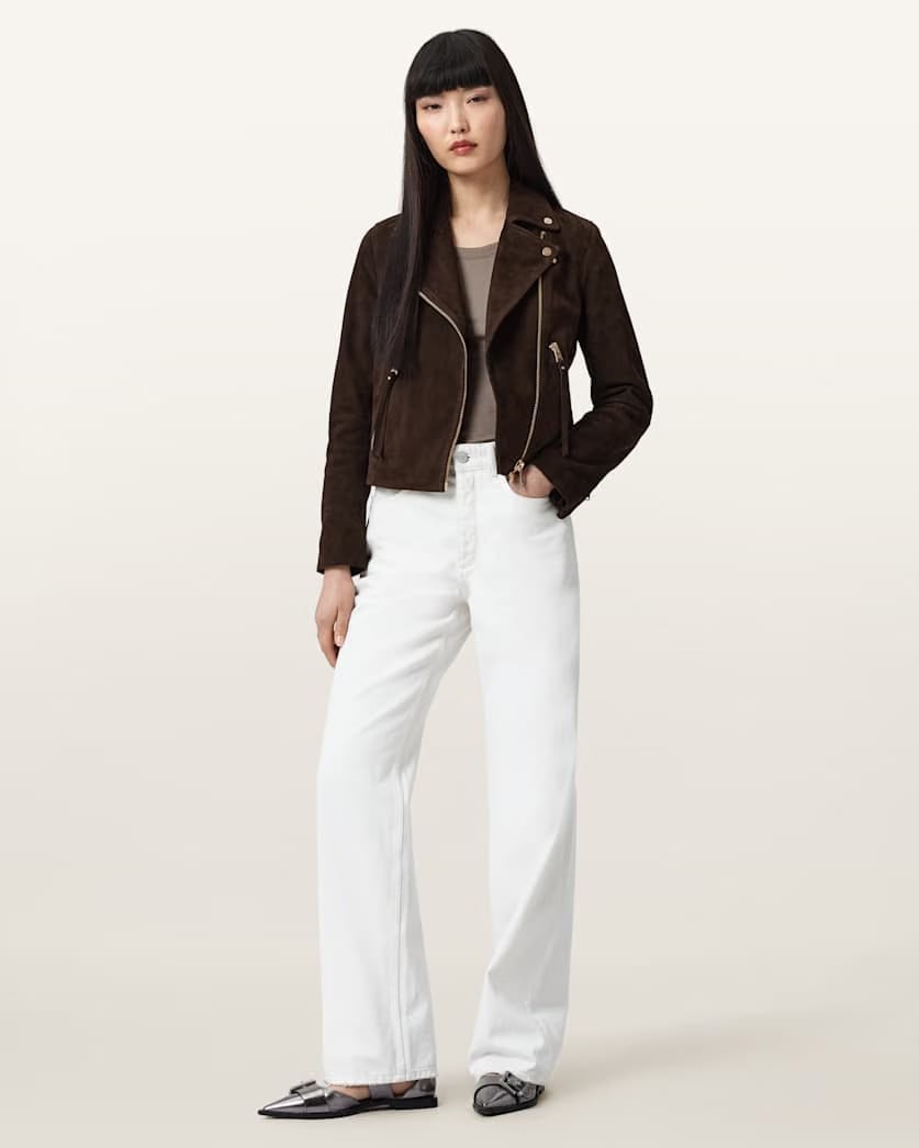 AllSaints Dalby Suede Biker Jacket Women's Fango Brown Women's