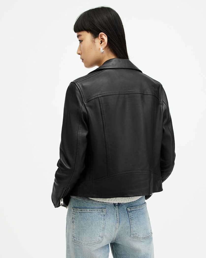 AllSaints Dalby Slim Fit Leather Biker Jacket Women's Black Women's