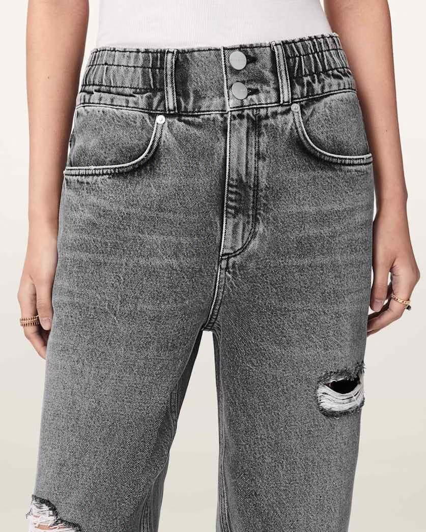 AllSaints Daisy Tapered Leg Distressed Denim Jeans Women's Washed Grey Women's