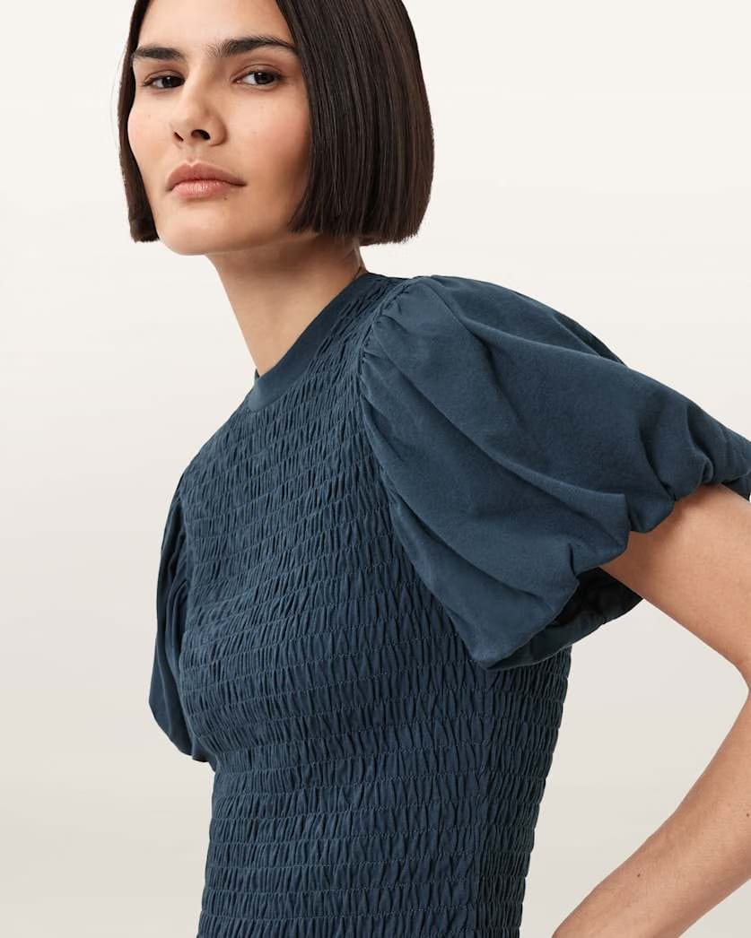AllSaints Dael Smocked Slim Top Women's Midnight Blue Women's
