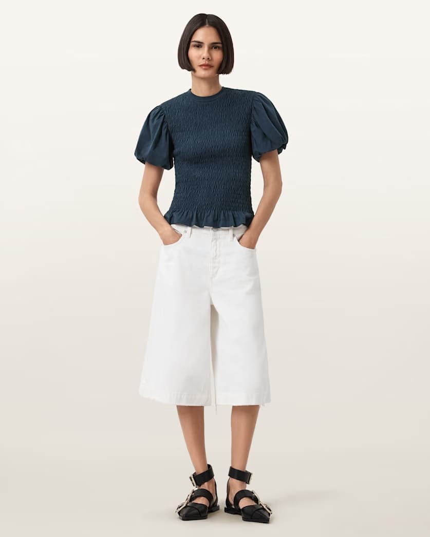 AllSaints Dael Smocked Slim Top Women's Midnight Blue Women's