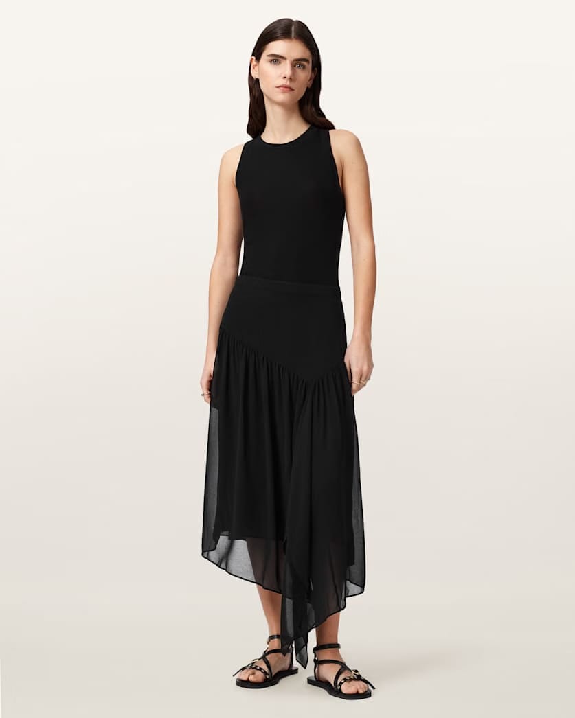 AllSaints Cyra Asymmetric Maxi Skirt Women's Black Women's