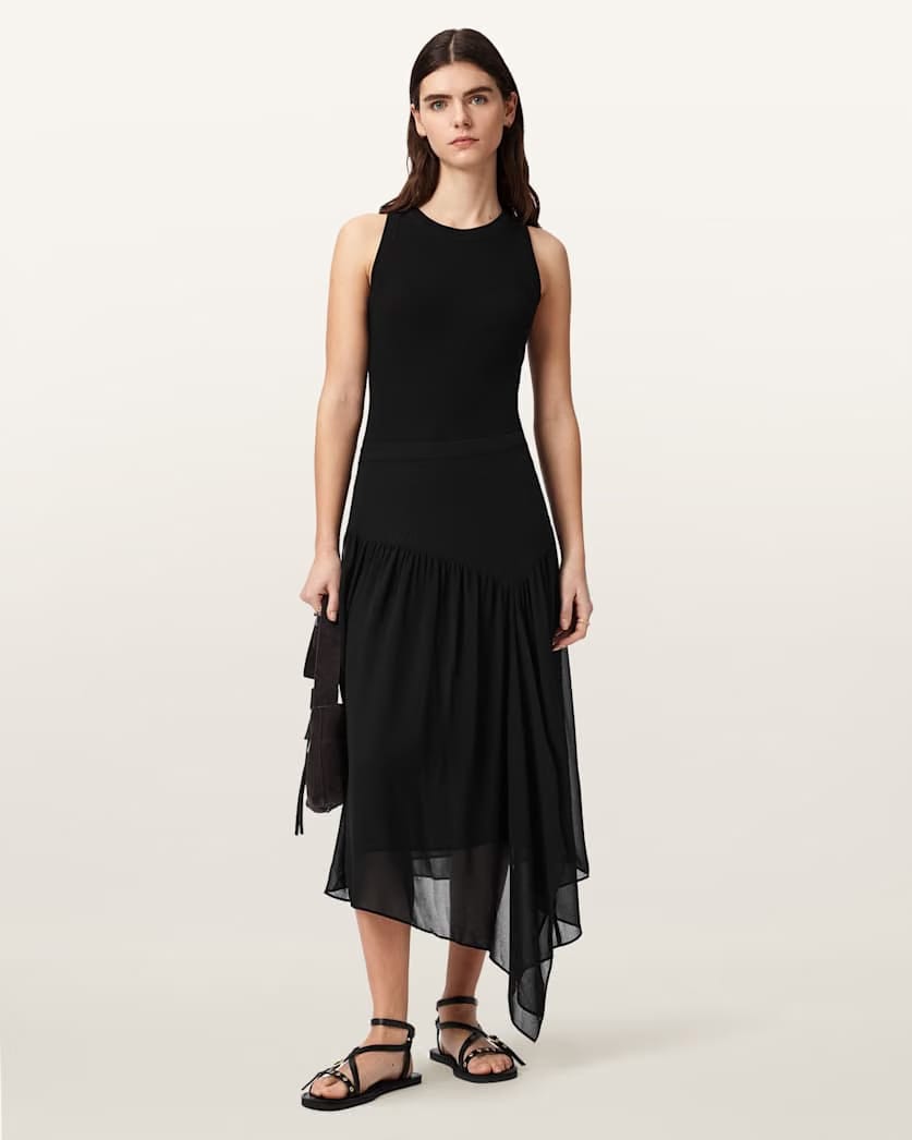 AllSaints Cyra Asymmetric Maxi Skirt Women's Black Women's
