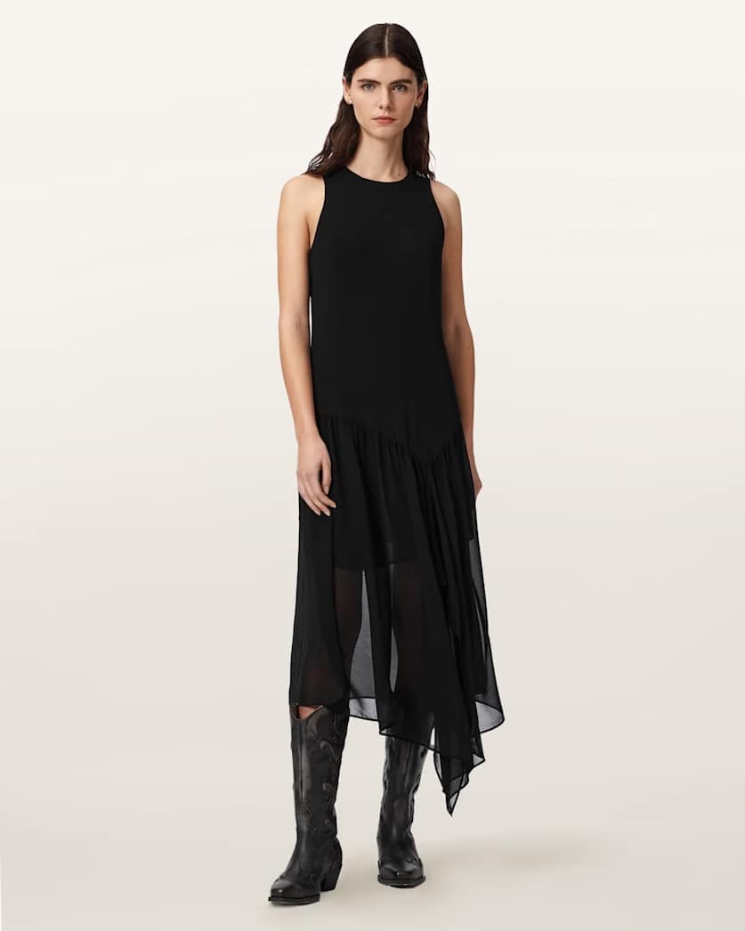 AllSaints Cyra Asymmetric Maxi Dress Women's Black Women's