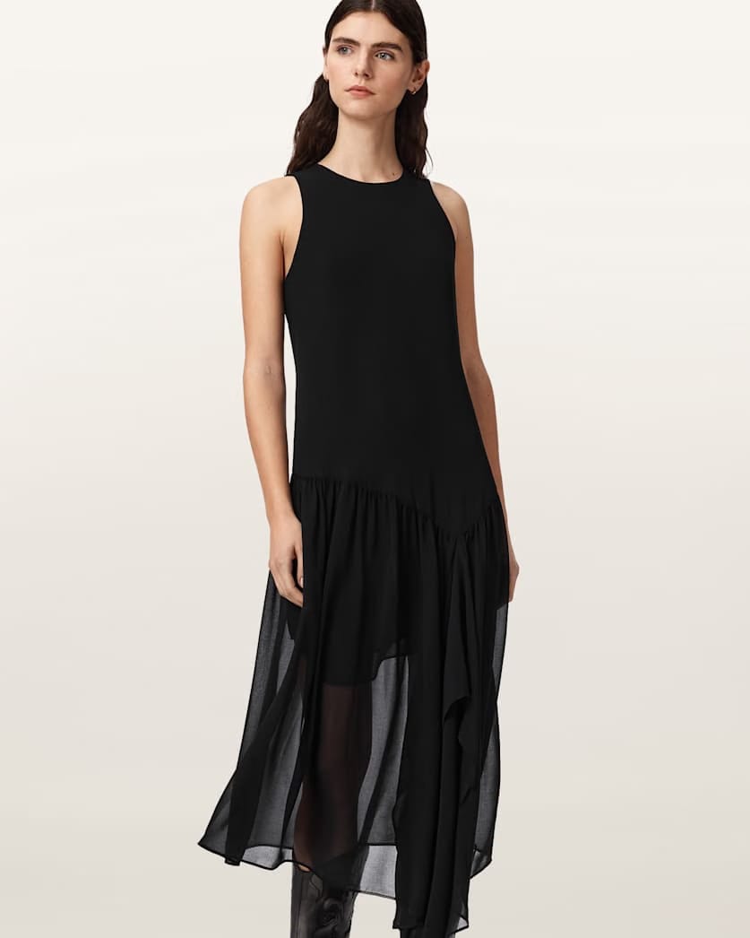 AllSaints Cyra Asymmetric Maxi Dress Women's Black Women's