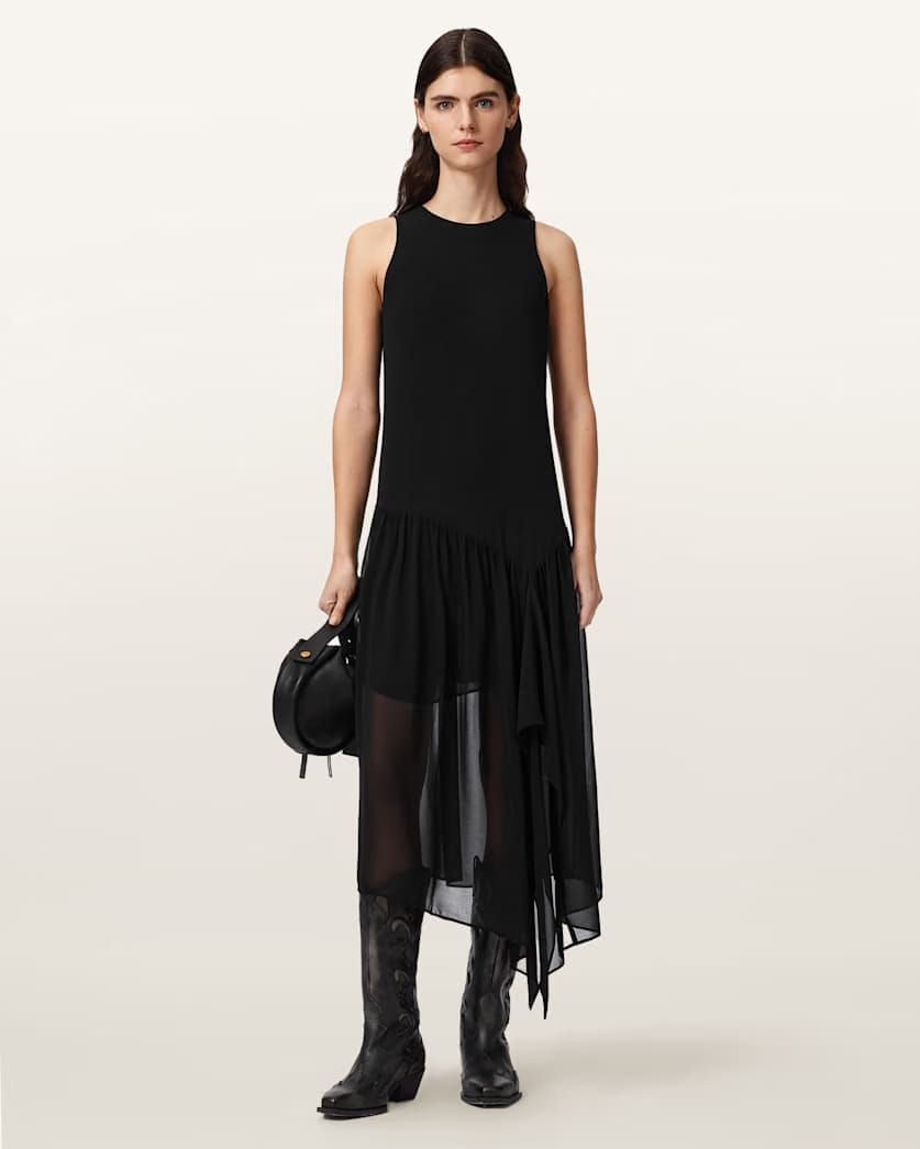 AllSaints Cyra Asymmetric Maxi Dress Women's Black Women's