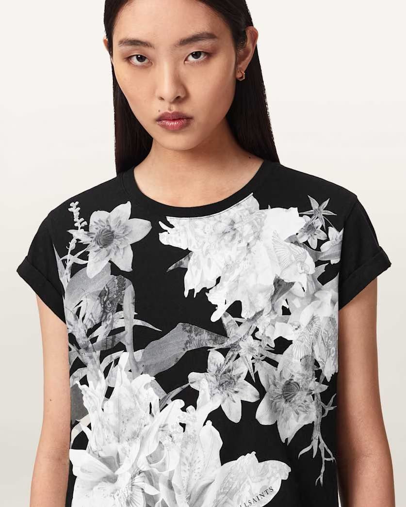 AllSaints Crystal Anna Floral T Shirt Women's Black Women's