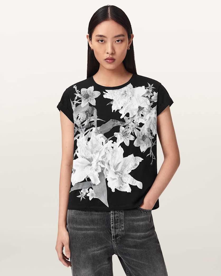 AllSaints Crystal Anna Floral T Shirt Women's Black Women's