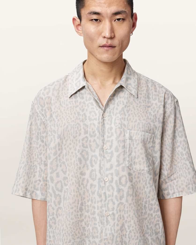 AllSaints Cruz Leo Oversized Short Sleeve Linen Blend Shirt Candy Yellow