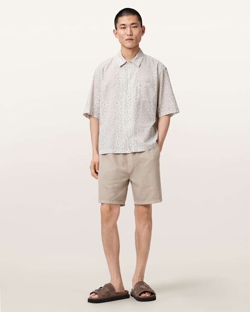 AllSaints Cruz Leo Oversized Short Sleeve Linen Blend Shirt Candy Yellow