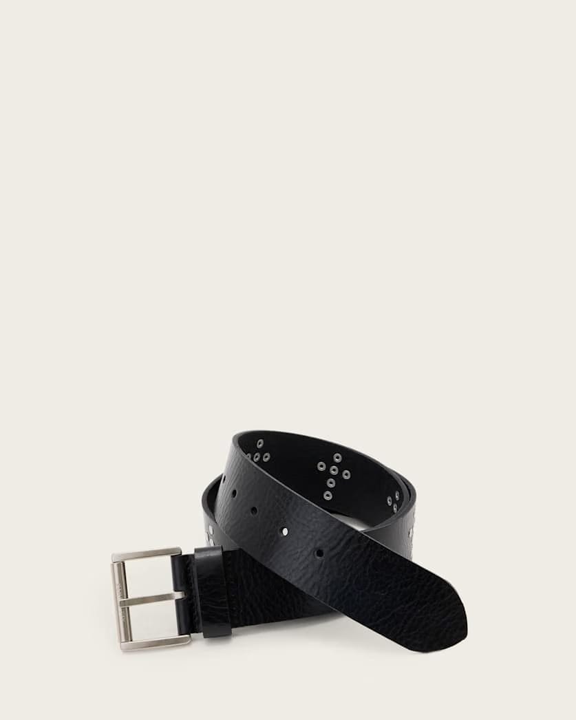 AllSaints Cross Maxx Leather Belt Women's Black/Antq Nickel Women's