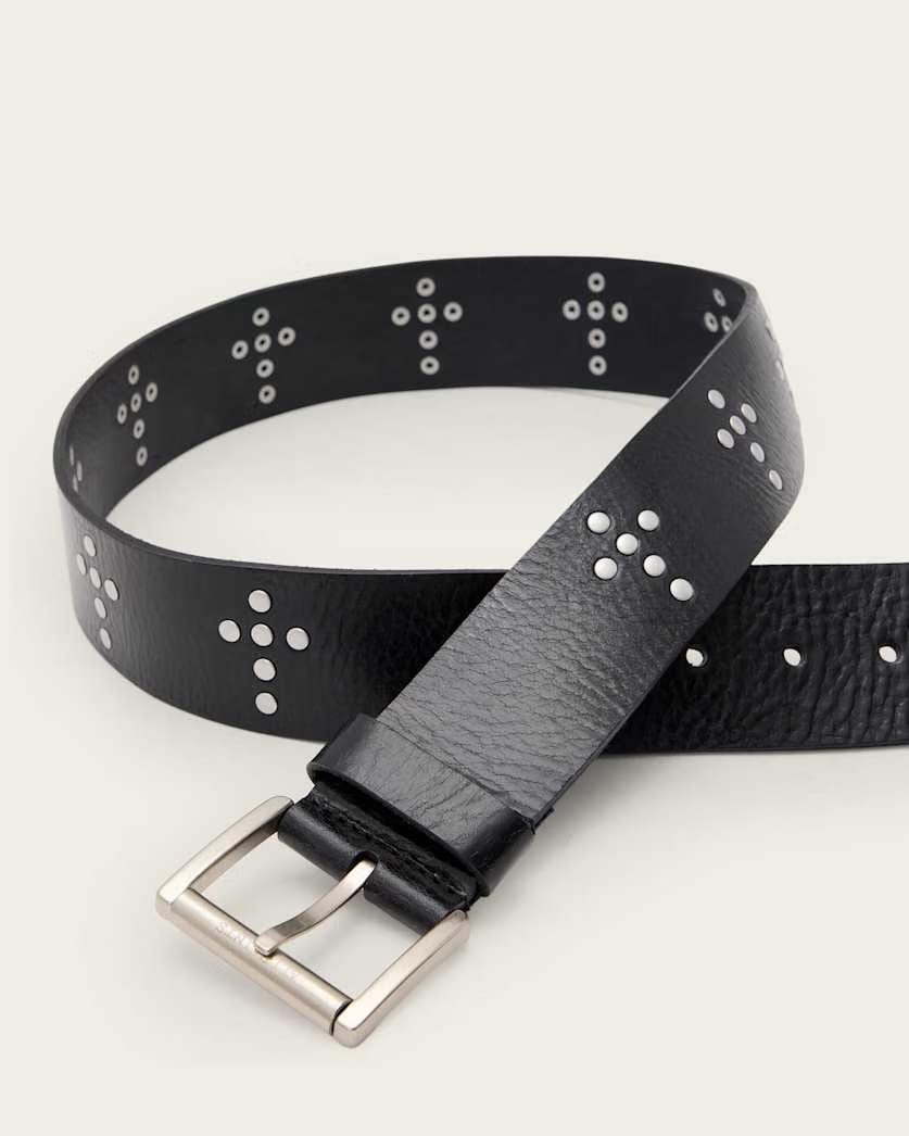 AllSaints Cross Maxx Leather Belt Women's Black/Antq Nickel Women's
