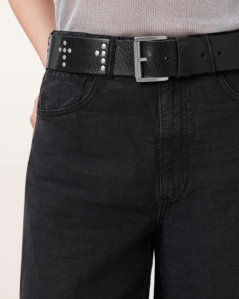 AllSaints Cross Maxx Leather Belt Women's Black/Antq Nickel Women's