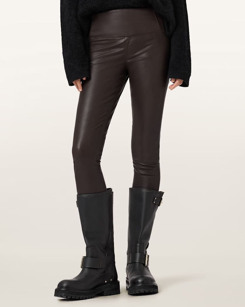 AllSaints Cora Leather Stretch Leggings Women's Bitter Brown Women's