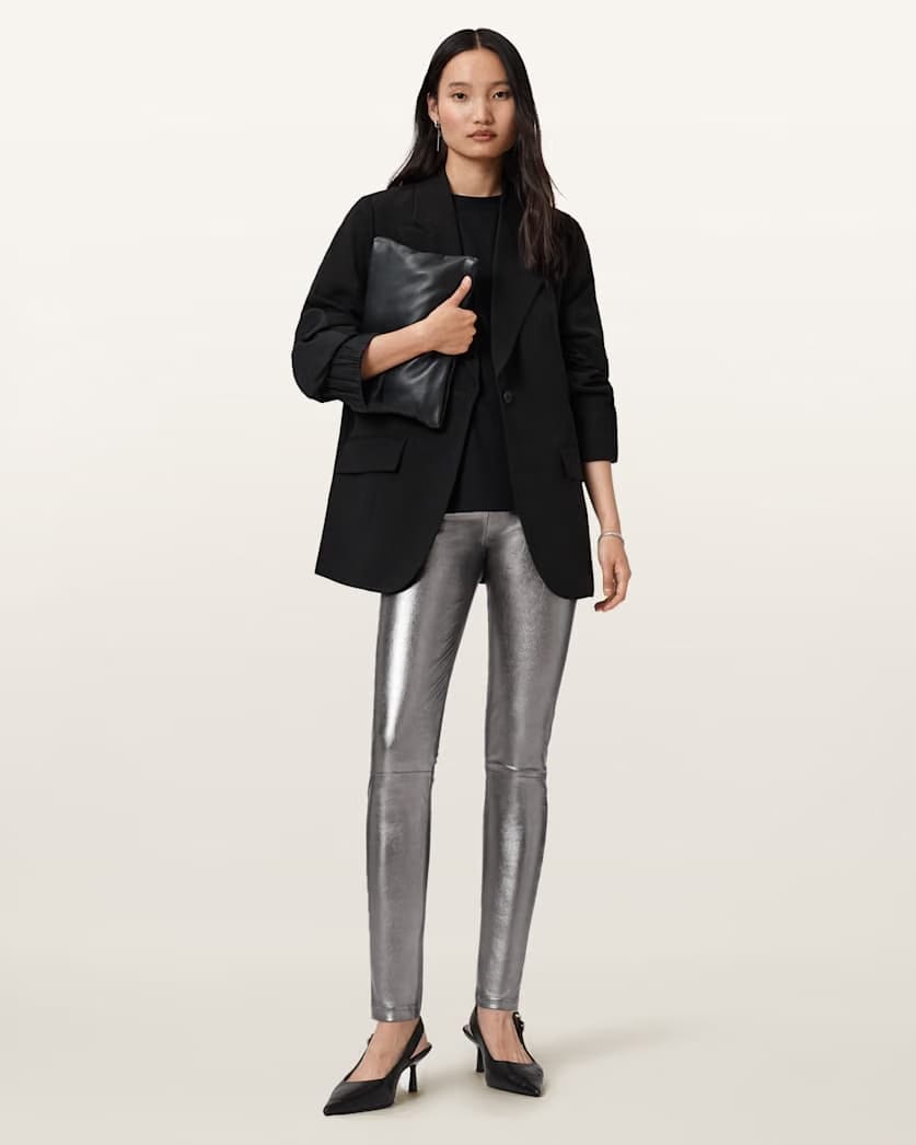 AllSaints Cora High Rise Leather Leggings Women's Gunmetal Women's
