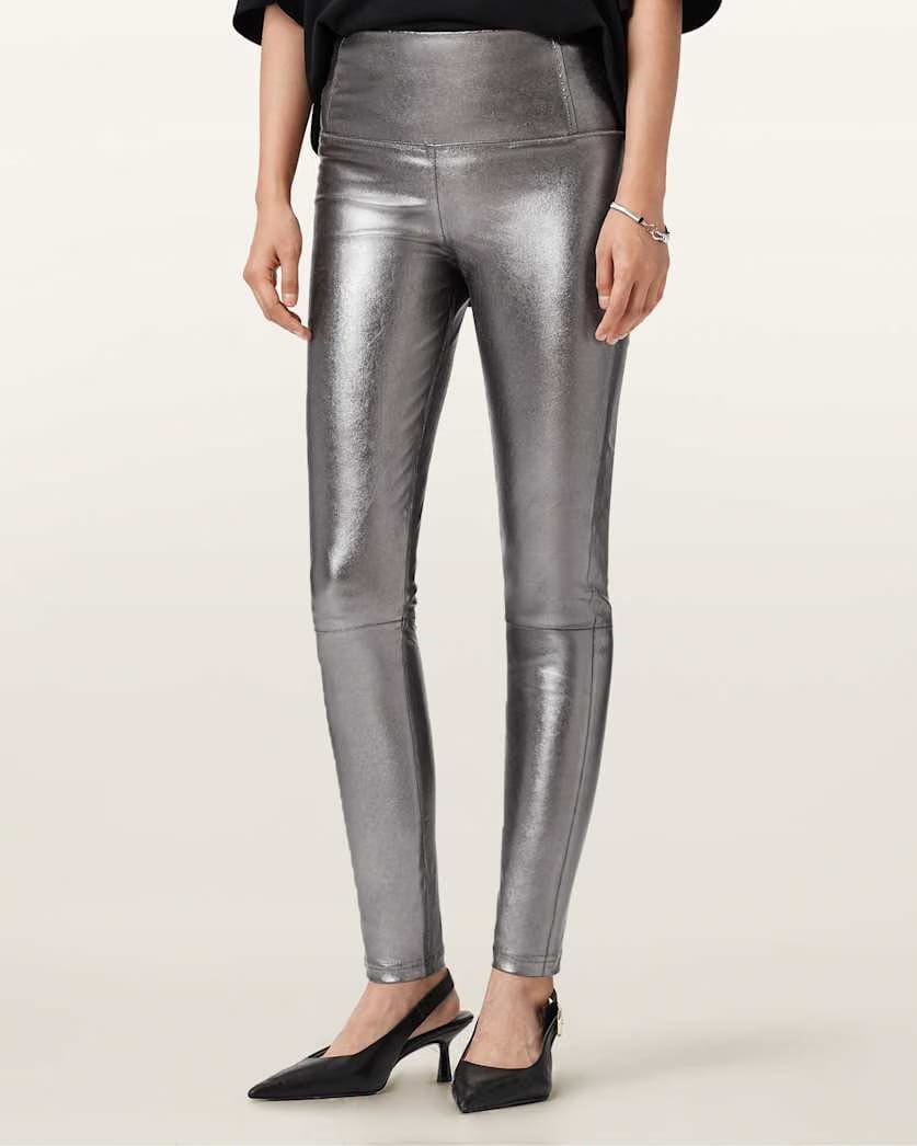 AllSaints Cora High Rise Leather Leggings Women's Gunmetal Women's