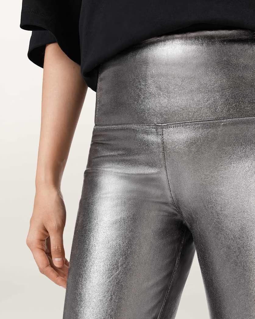 AllSaints Cora High Rise Leather Leggings Women's Gunmetal Women's