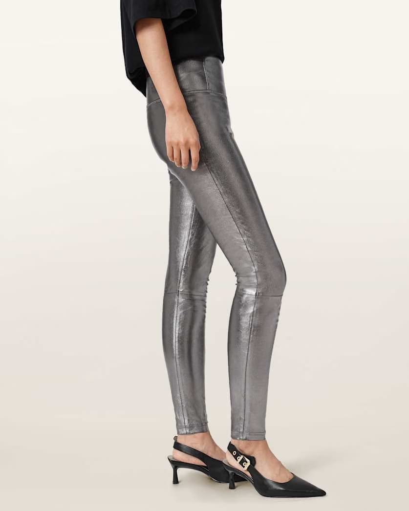 AllSaints Cora High Rise Leather Leggings Women's Gunmetal Women's