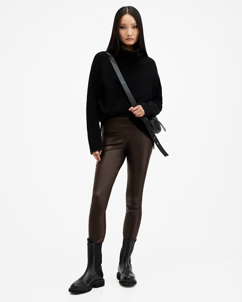 AllSaints Cora High Rise Leather Leggings Women's Oxblood Red Women's