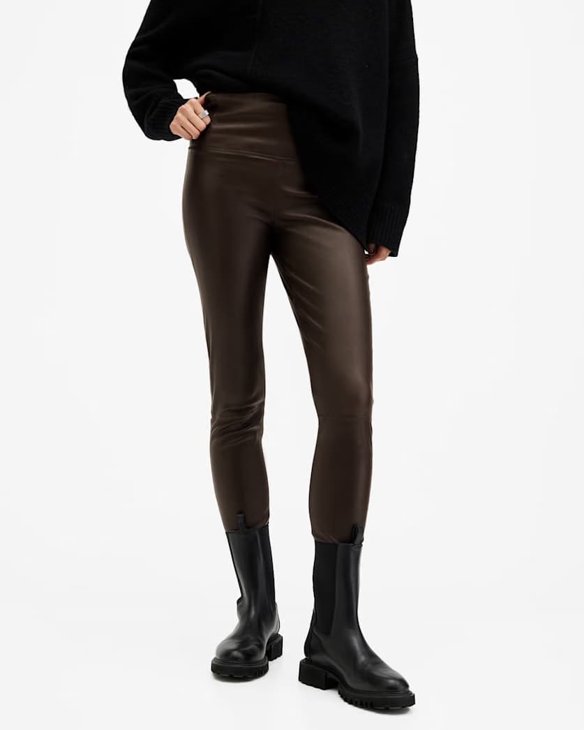 AllSaints Cora High Rise Leather Leggings Women's Oxblood Red Women's