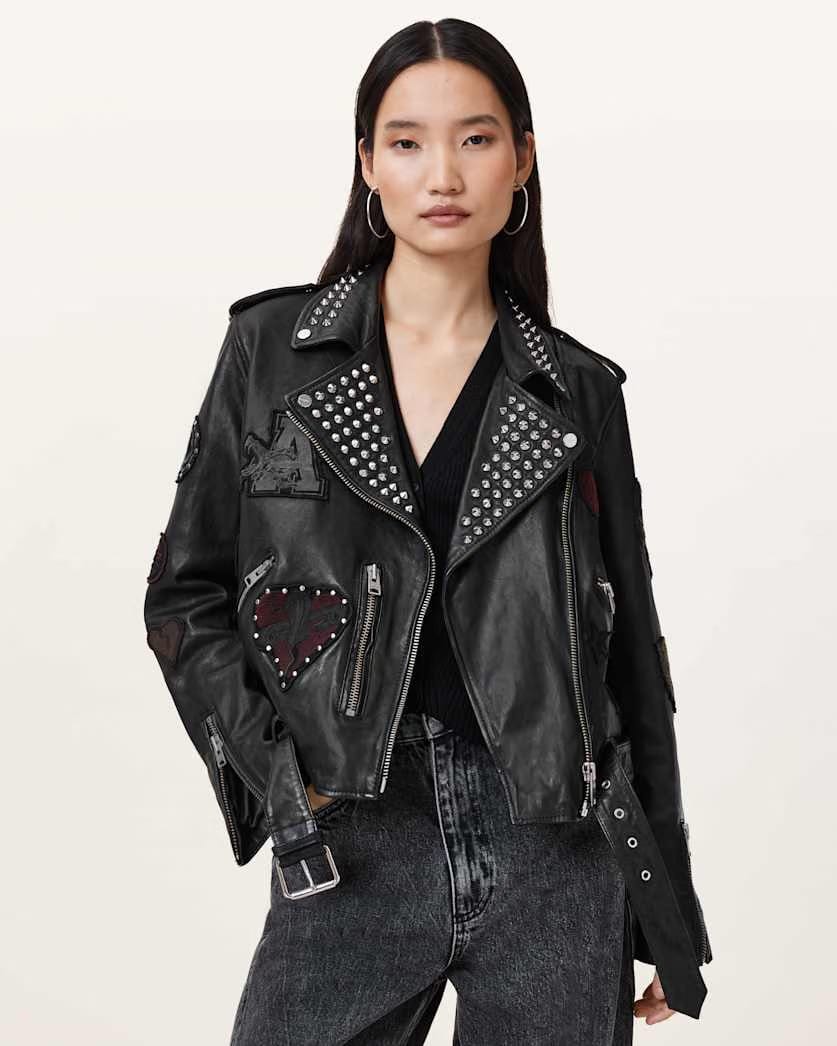 AllSaints College Leather Biker Jacket Women's Black Women's