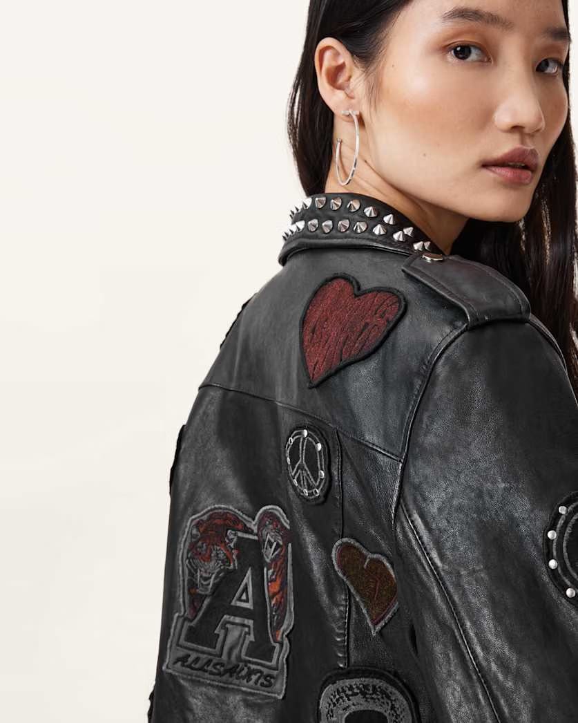 AllSaints College Leather Biker Jacket Women's Black Women's