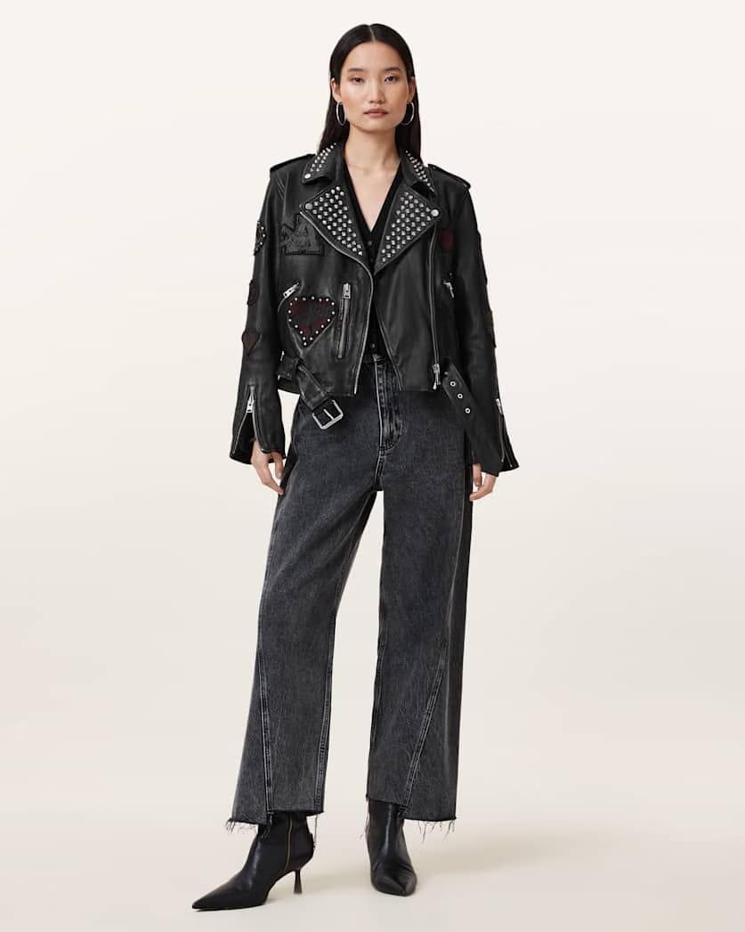 AllSaints College Leather Biker Jacket Women's Black Women's