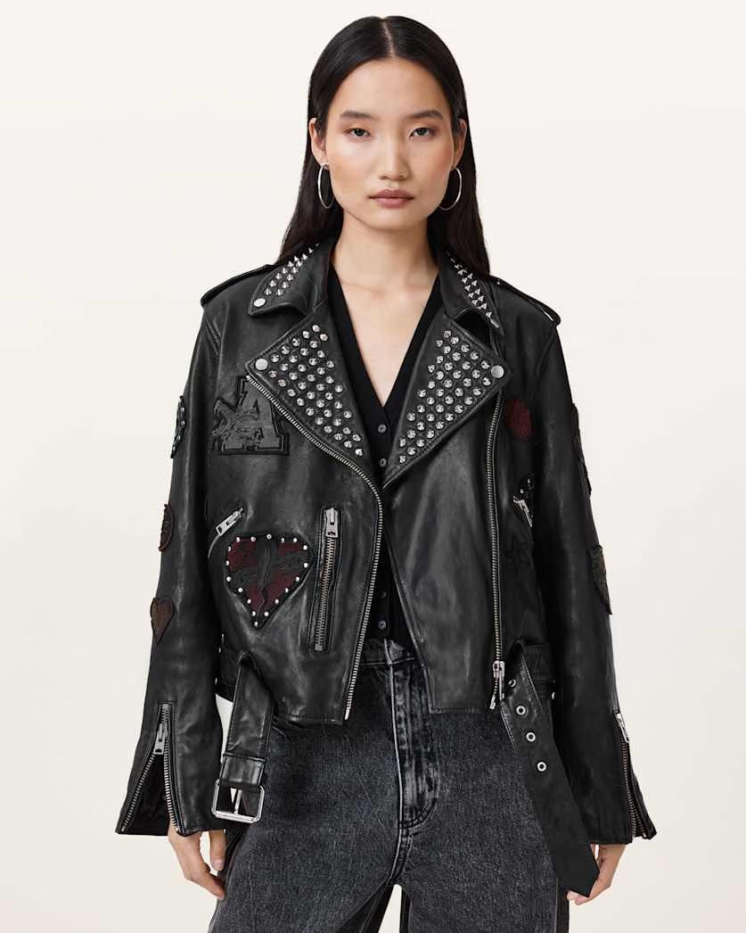AllSaints College Leather Biker Jacket Women's Black Women's