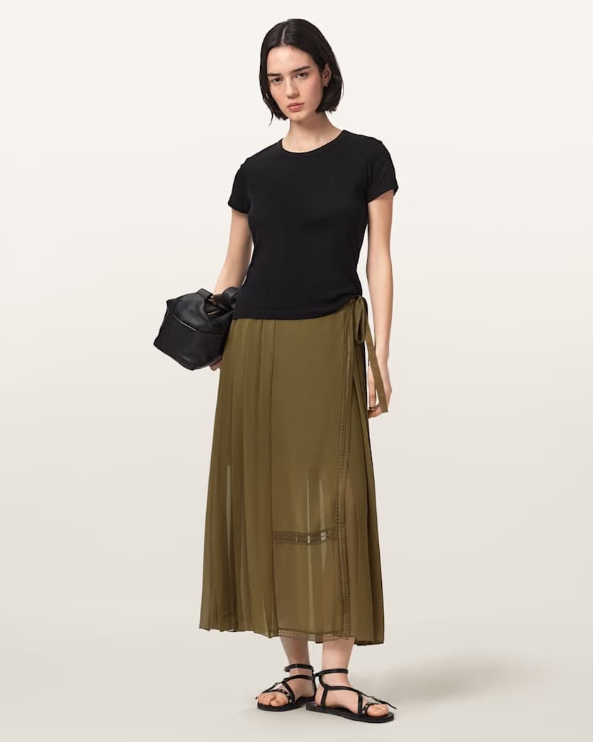 AllSaints Clover Wrap Maxi Skirt Women's Khaki Green Women's