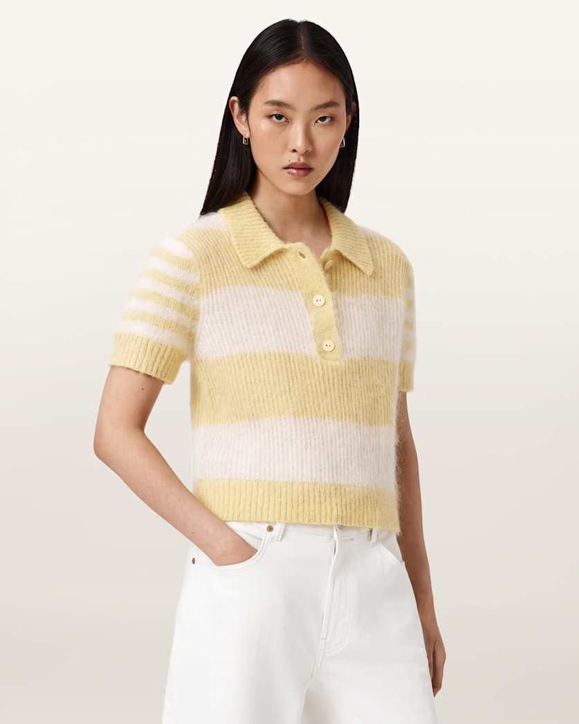 AllSaints Clem Wool Blend Polo Women's Hay Yellow/White Women's