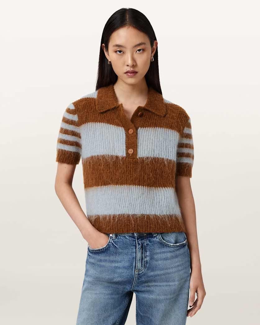 AllSaints Clem Wool Blend Polo Women's Hay Yellow/White Women's