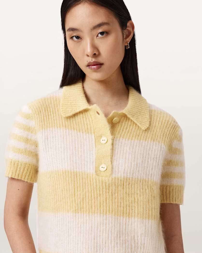 AllSaints Clem Wool Blend Polo Women's Hay Yellow/White Women's