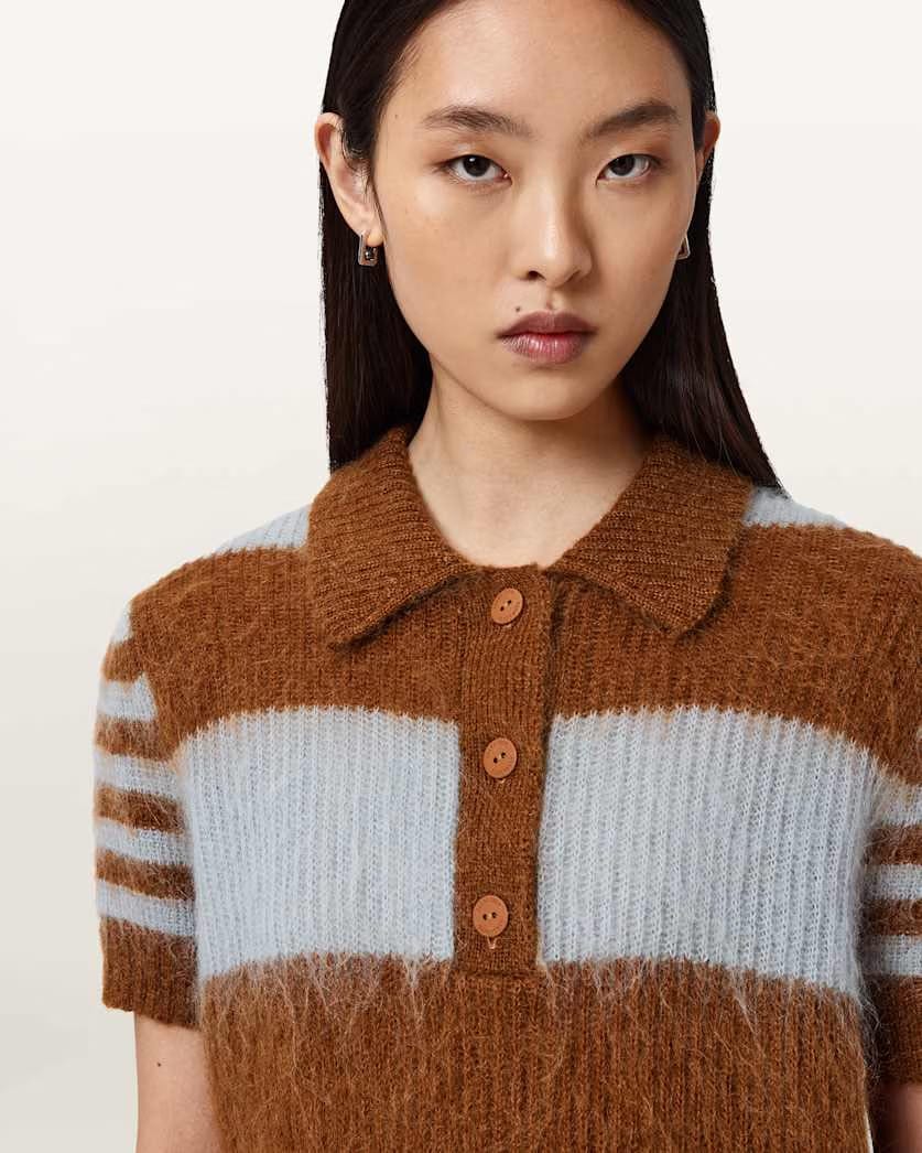 AllSaints Clem Wool Blend Polo Women's Hay Yellow/White Women's