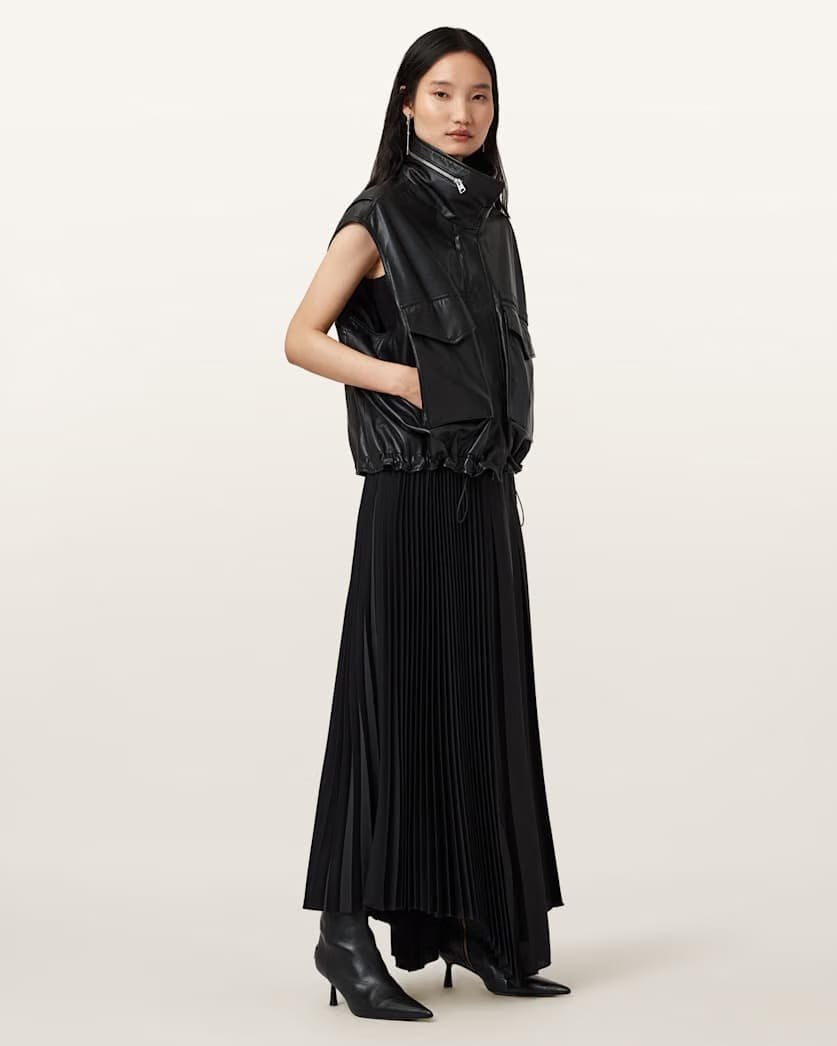 AllSaints Clay Funnel Neck Leather Gilet Women's Black Women's