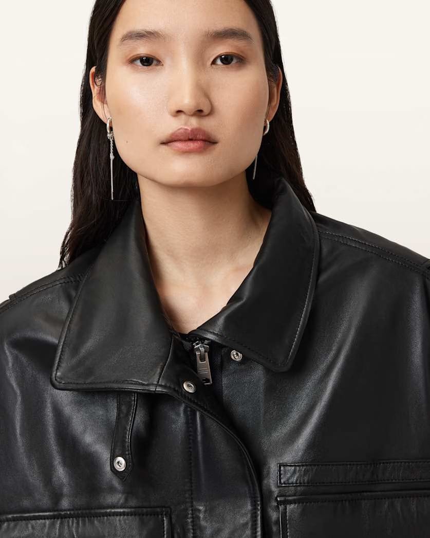 AllSaints Clay Funnel Neck Leather Gilet Women's Black Women's