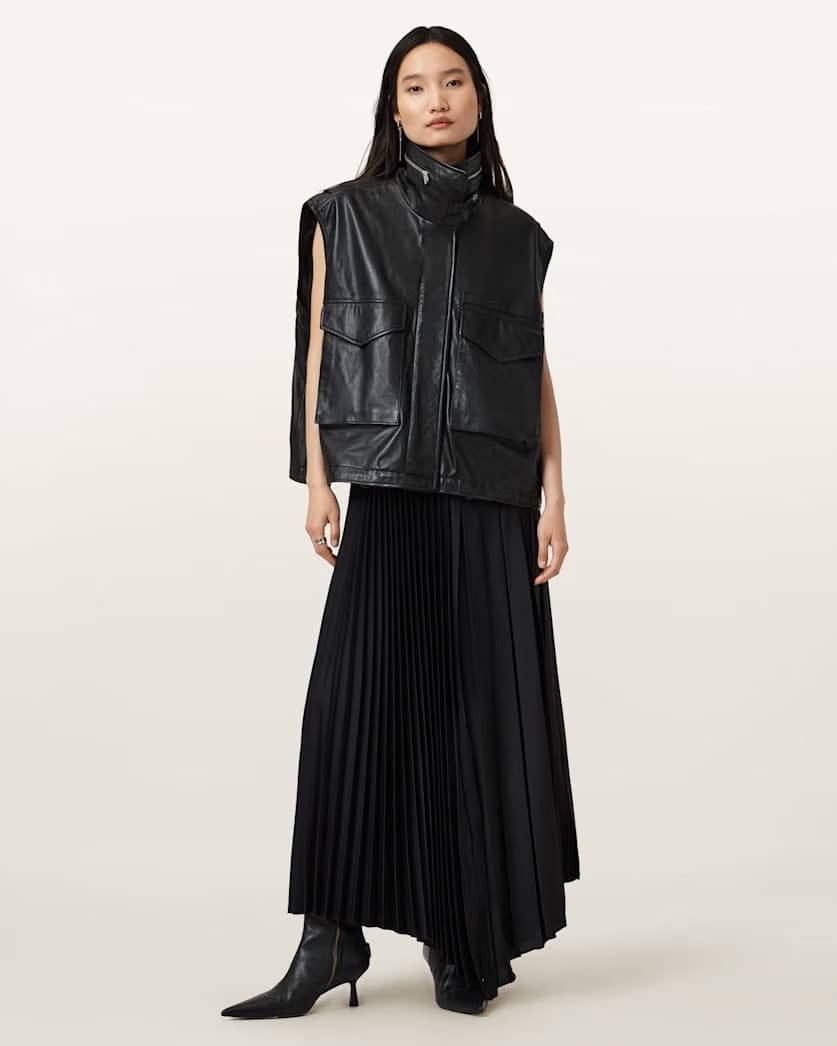 AllSaints Clay Funnel Neck Leather Gilet Women's Black Women's