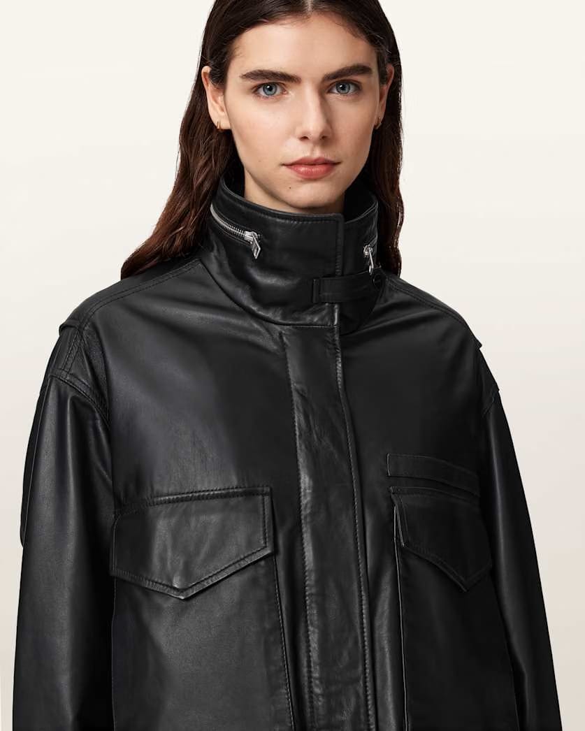 AllSaints Clay Cropped Leather Jacket Women's Black Women's