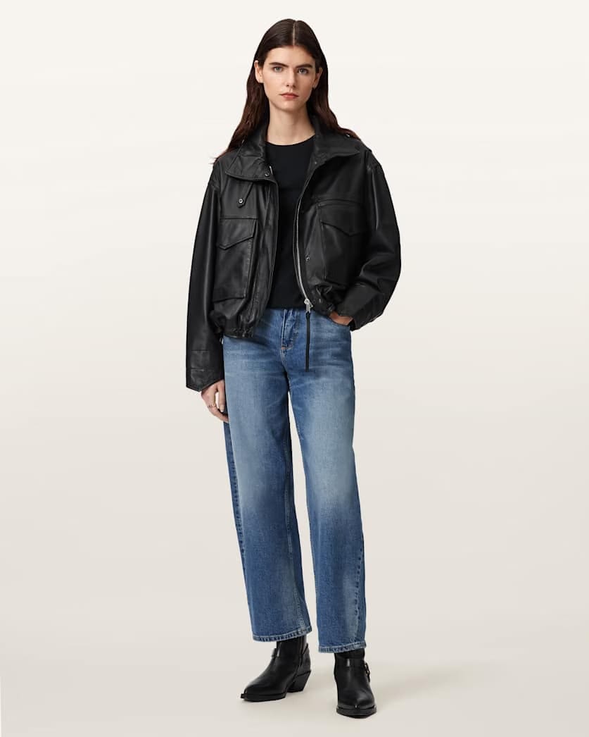 AllSaints Clay Cropped Leather Jacket Women's Black Women's