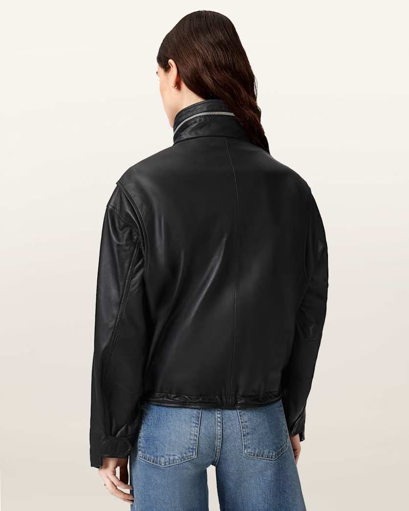 AllSaints Clay Cropped Leather Jacket Women's Black Women's