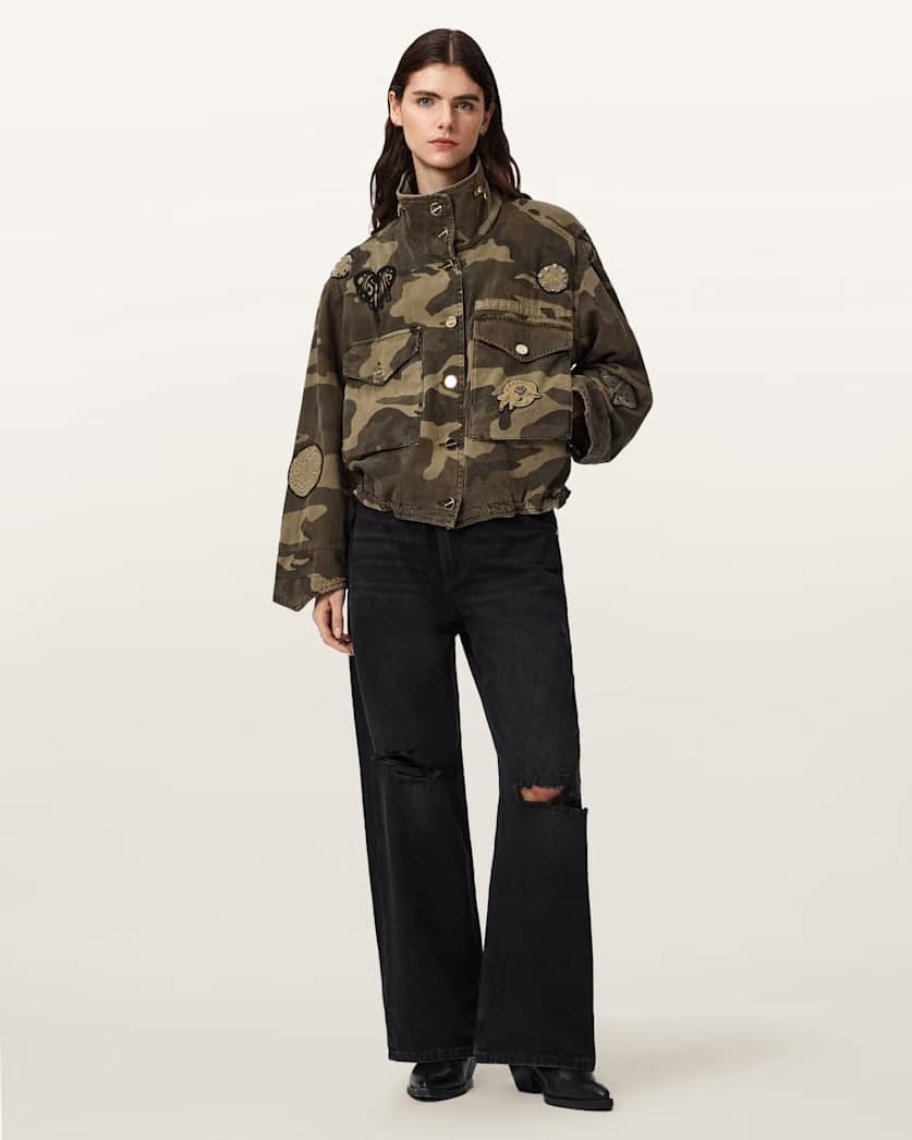 AllSaints Clay Camo Patch Jacket Women's Camo Green Women's