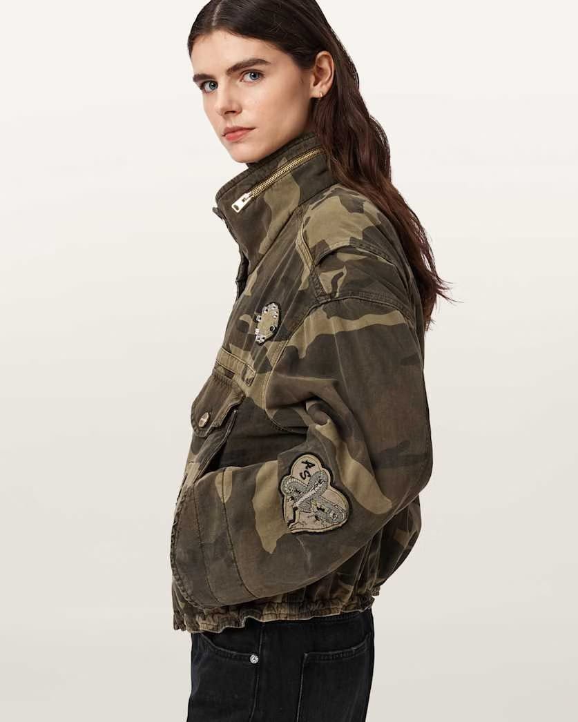 AllSaints Clay Camo Patch Jacket Women's Camo Green Women's