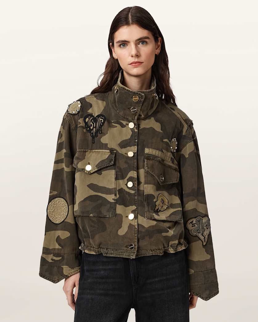 AllSaints Clay Camo Patch Jacket Women's Camo Green Women's