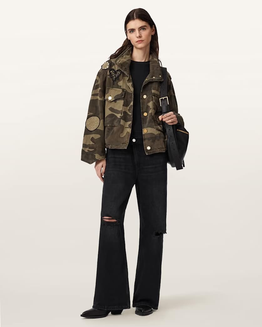 AllSaints Clay Camo Patch Jacket Women's Camo Green Women's