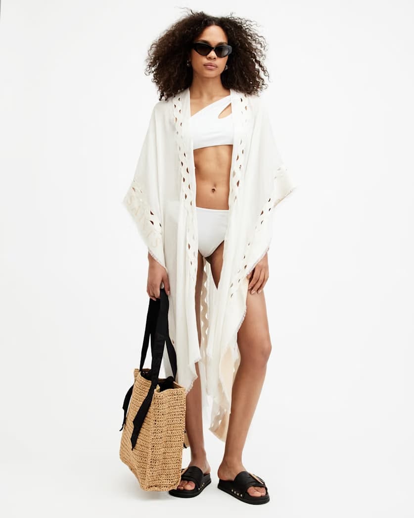 AllSaints Clarissa Logo Print Ruana Scarf Women's Ecru White Women's