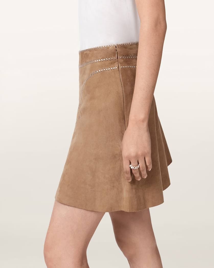 AllSaints Clara Whip Suede Mini Skirt Women's Sand Brown Women's