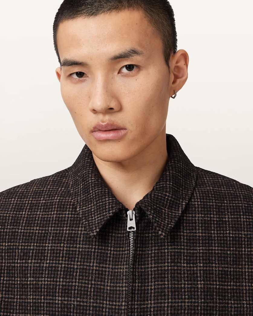 AllSaints City Hall Check Jacket Anchor Brown
