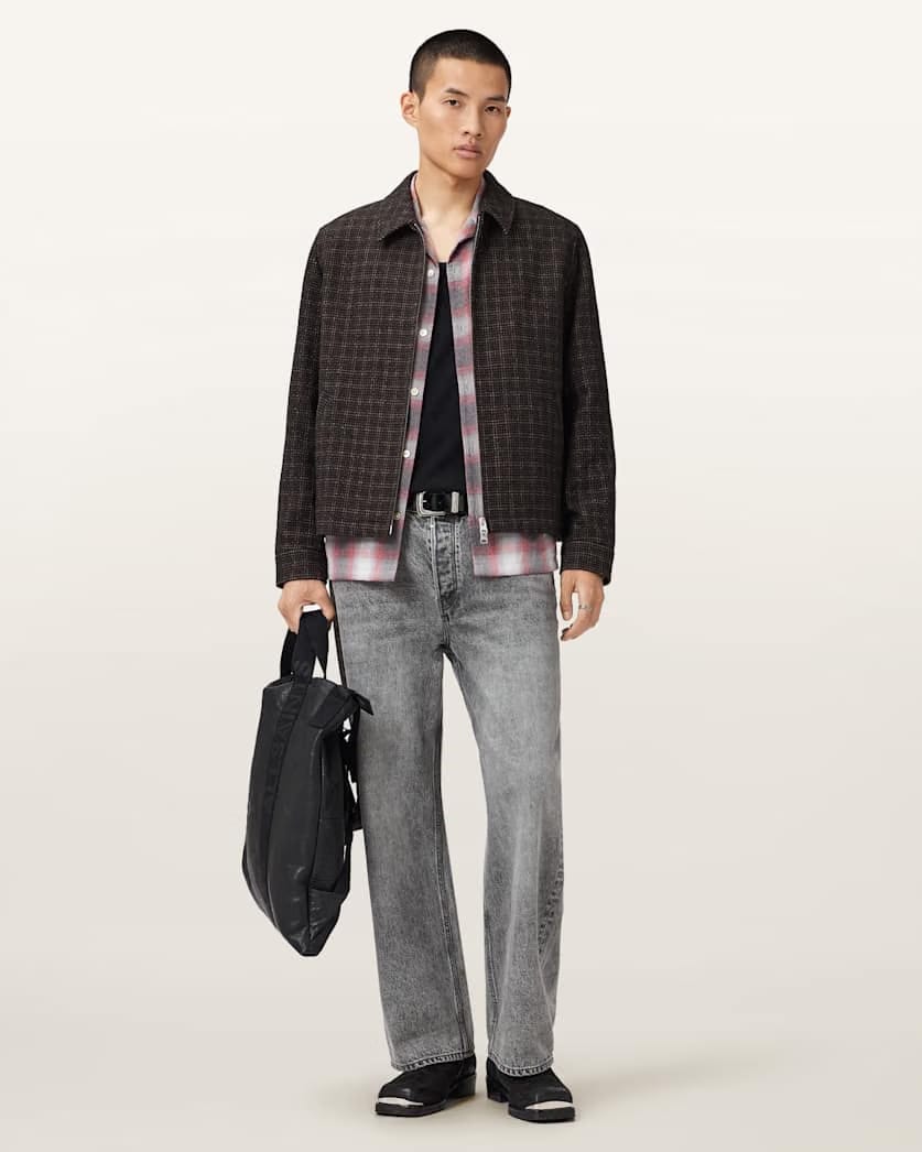 AllSaints City Hall Check Jacket Anchor Brown