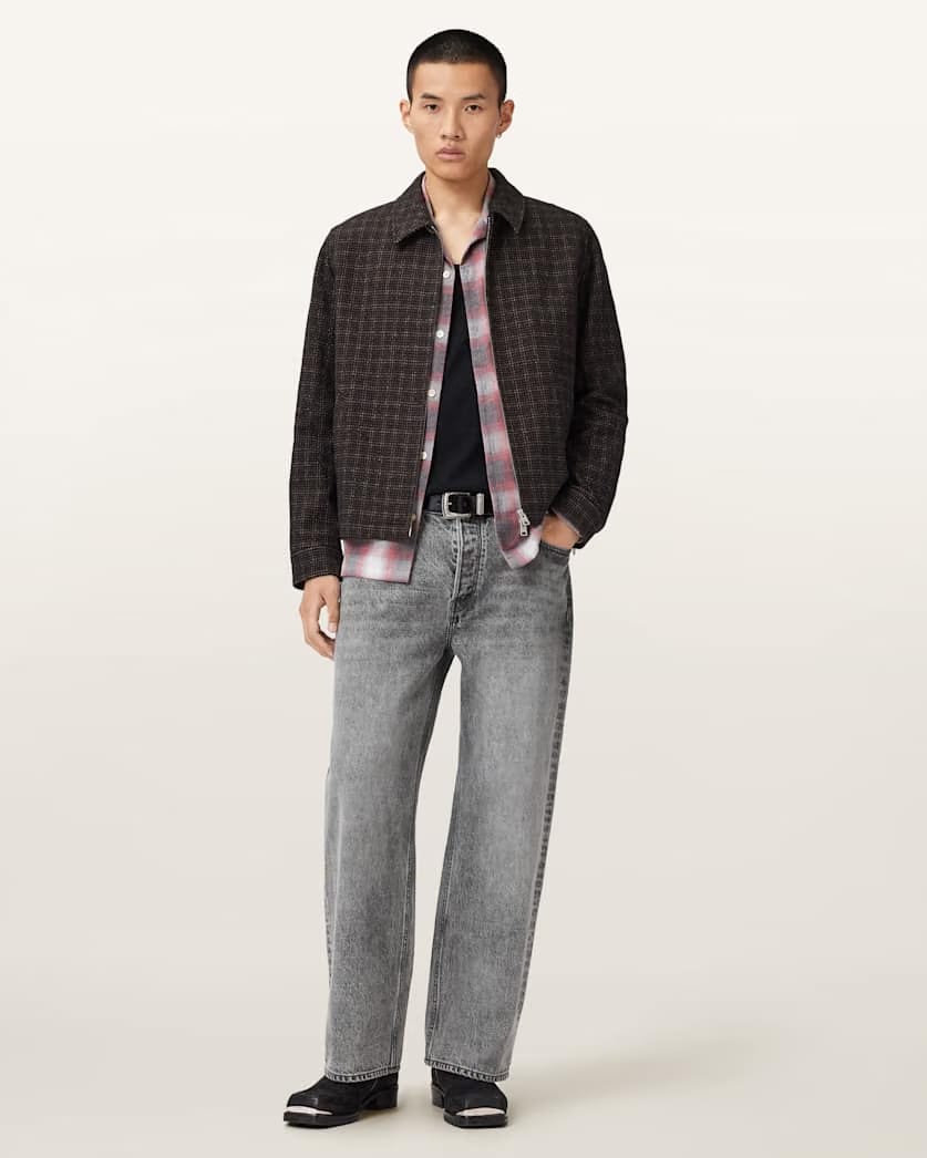 AllSaints City Hall Check Jacket Anchor Brown