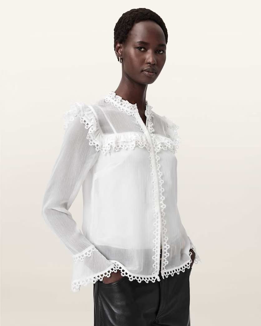 AllSaints Ciara Sheer Lace Shirt Women's Vintage White Women's