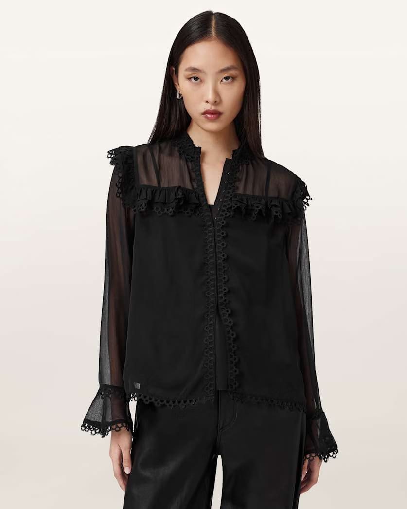 AllSaints Ciara Sheer Lace Shirt Women's Vintage White Women's